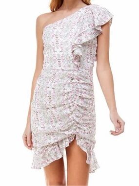 TCEC Floral One-Shoulder Dress White & Pink